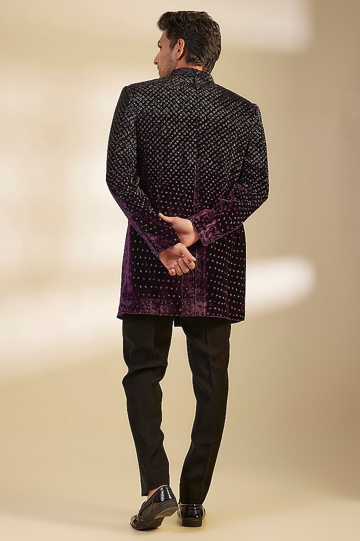 Wine Velvet Cutdana Embroidered Indo-Western Set by Sawan Gandhi Men at Pernia's Pop Up Shop