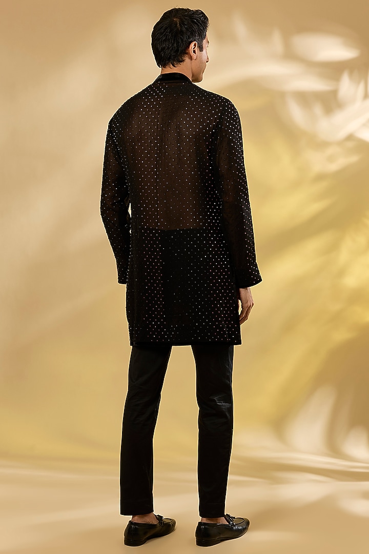 Black Georgette Swarovski & Crystal Embroidered Kurta by Sawan Gandhi Men at Pernia's Pop Up Shop
