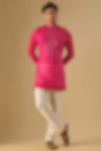 Hot Pink Georgette Kurta by Sawan Gandhi Men