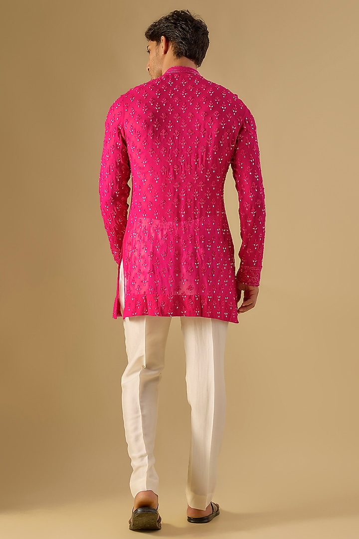 Hot Pink Georgette Kurta by Sawan Gandhi Men at Pernia's Pop Up Shop