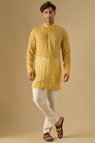 Yellow Georgette Kurta by Sawan Gandhi Men at Pernia's Pop Up Shop 2025