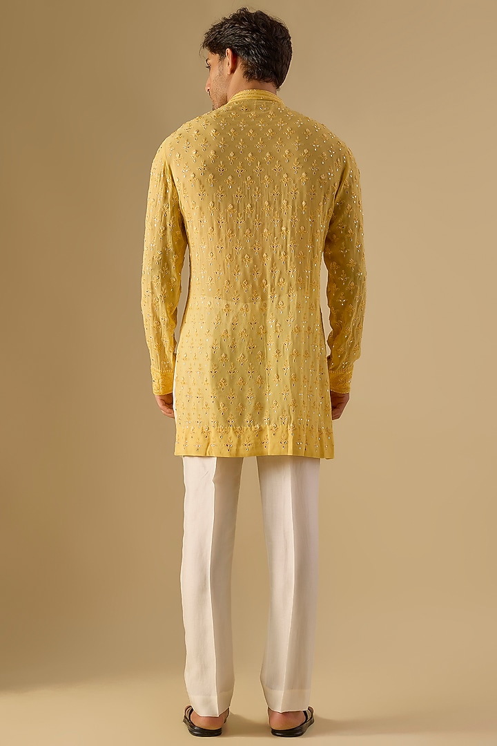 Yellow Georgette Kurta by Sawan Gandhi Men at Pernia's Pop Up Shop
