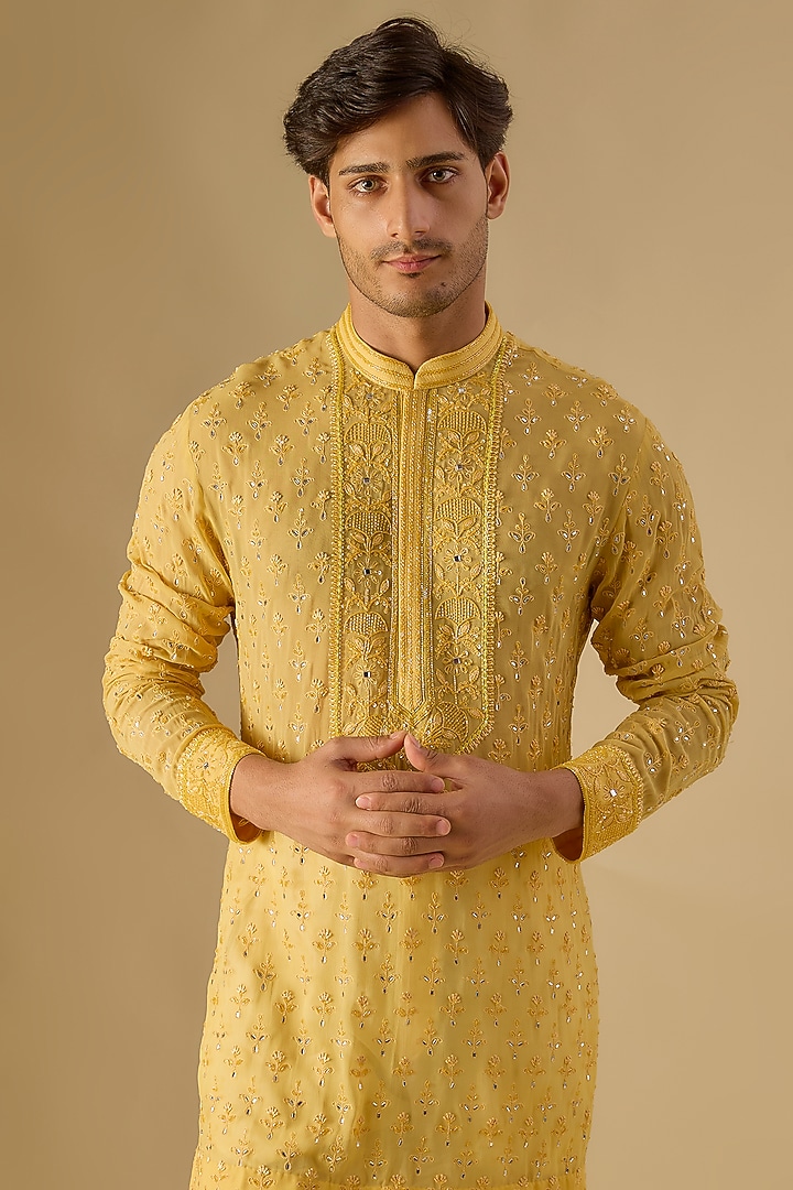 Yellow Georgette Kurta by Sawan Gandhi Men at Pernia's Pop Up Shop