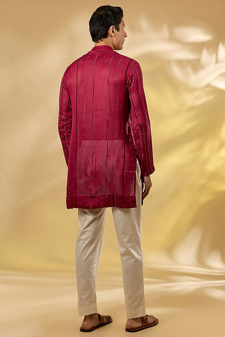 Red Organza Cutdana & Crystal Work Kurta by Sawan Gandhi Men at Pernia's Pop Up Shop