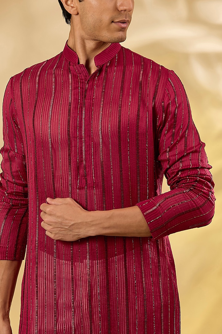 Red Organza Cutdana & Crystal Work Kurta by Sawan Gandhi Men at Pernia's Pop Up Shop