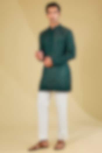 Bottle Green Organza Kurta Set by Sawan Gandhi Men at Pernia's Pop Up Shop