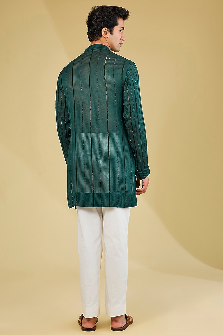 Bottle Green Organza Kurta by Sawan Gandhi Men at Pernia's Pop Up Shop
