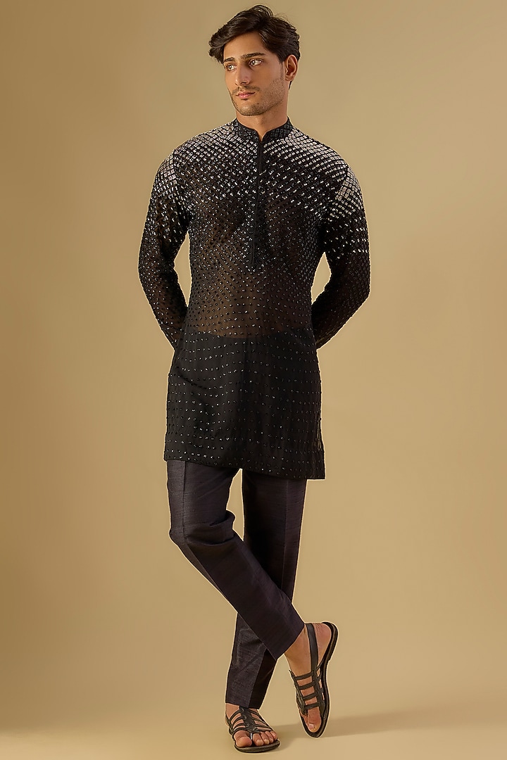Black Georgette Kurta by Sawan Gandhi Men