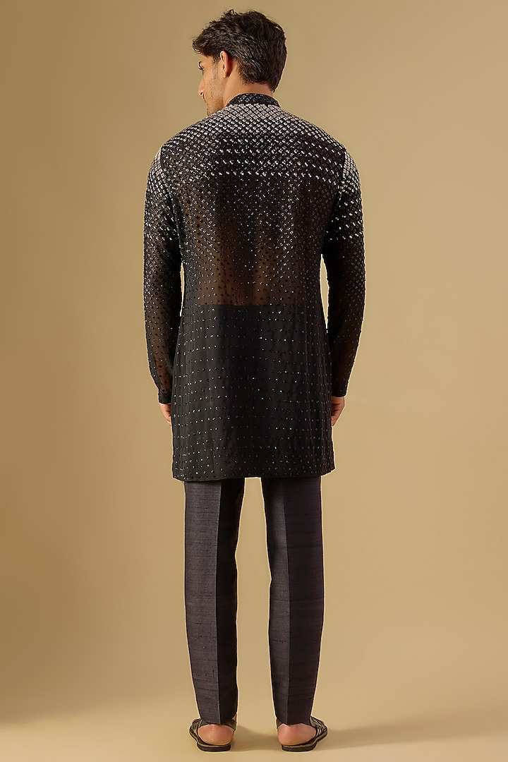 Black Georgette Kurta by Sawan Gandhi Men at Pernia's Pop Up Shop