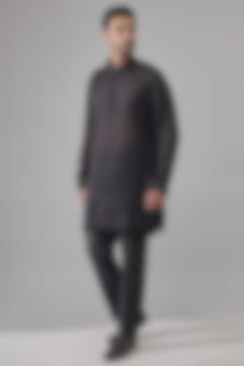 Black Georgette Kurta Set by Sawan Gandhi Men at Pernia's Pop Up Shop