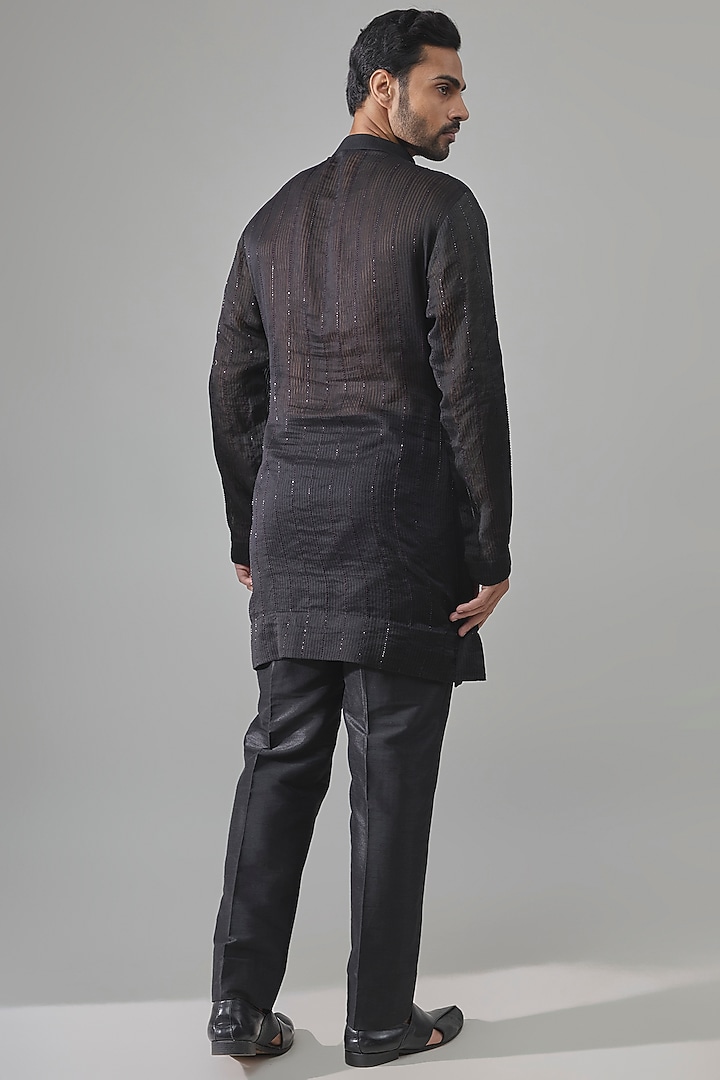 Black Georgette Kurta Set by Sawan Gandhi Men at Pernia's Pop Up Shop