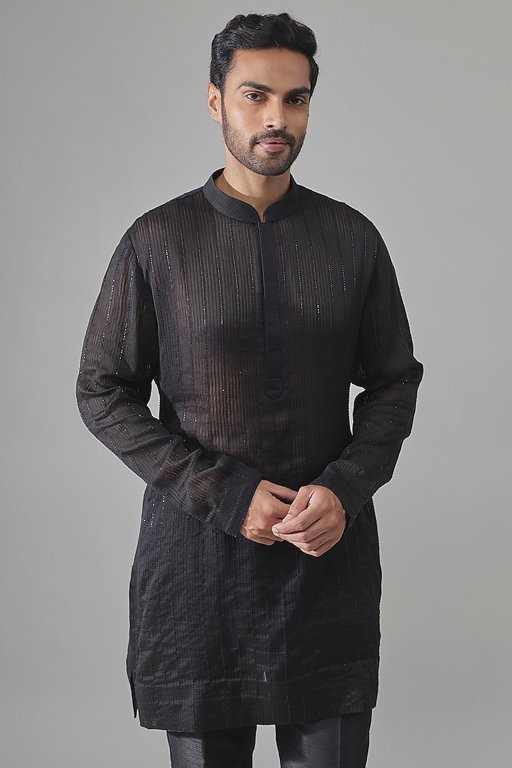 Black Georgette Kurta Set by Sawan Gandhi Men at Pernia's Pop Up Shop
