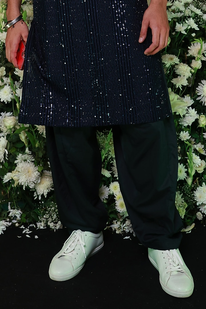 Midnight Blue Georgette Thread Work Kurta Set by Sawan Gandhi Men at Pernia's Pop Up Shop