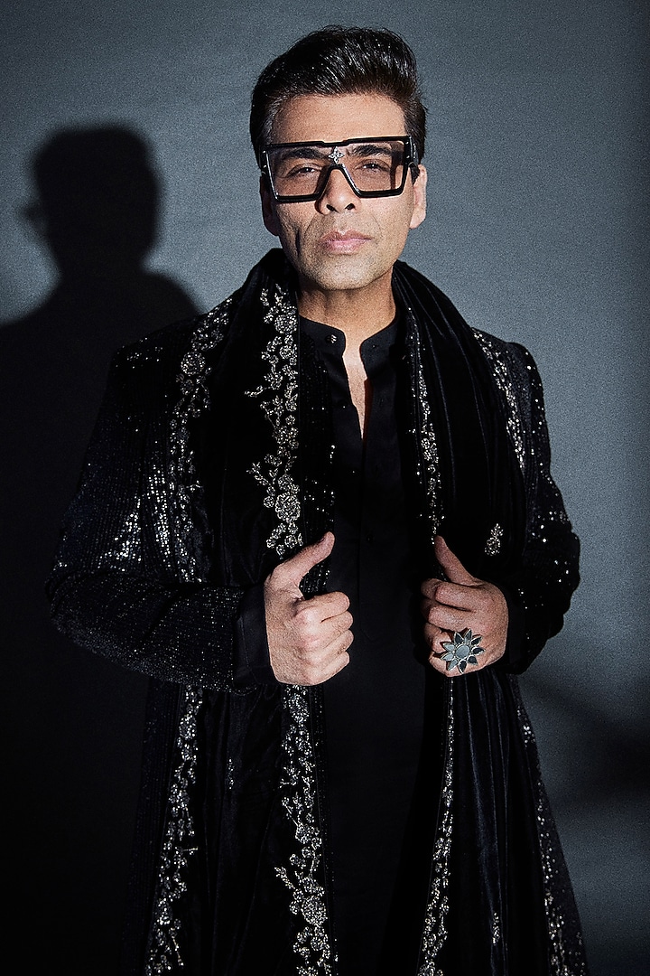 Black Georgette Sequins Work Groom Sherwani Set by Sawan Gandhi Men at Pernia's Pop Up Shop