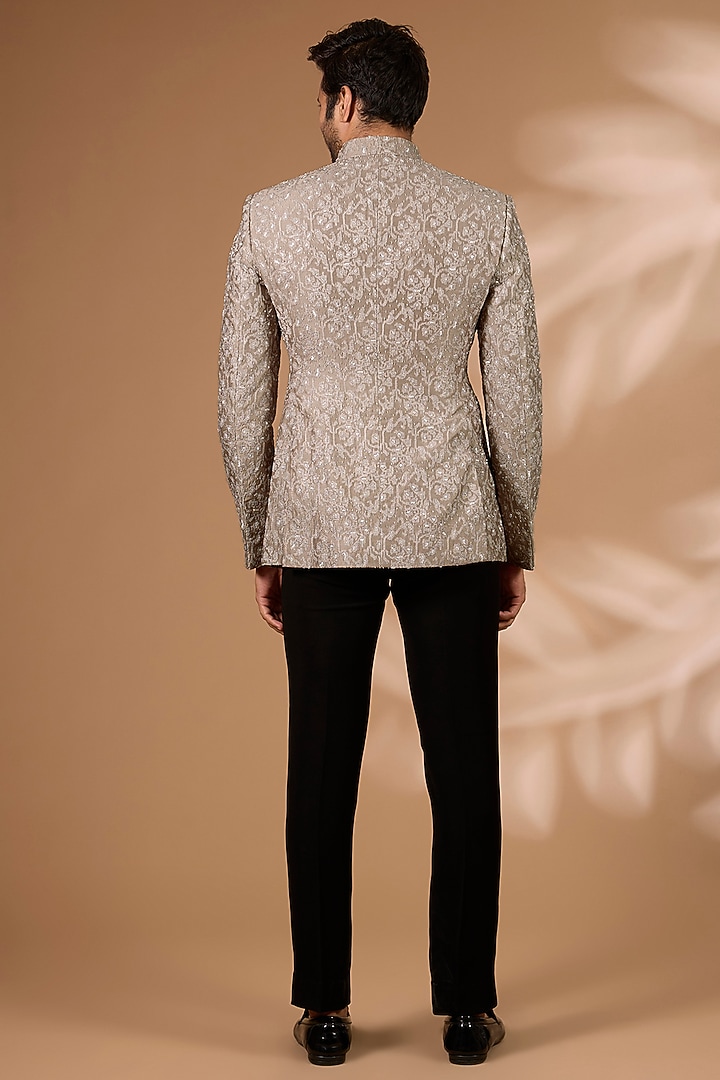 Taupe Silk Bandhgala Set by Sawan Gandhi Men at Pernia's Pop Up Shop