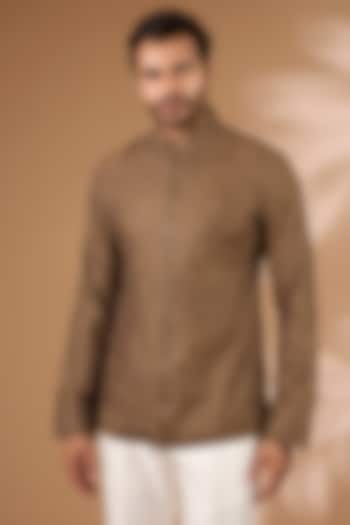 Brown Chanderi Cutdana Embroidered Bomber Jacket by Sawan Gandhi Men