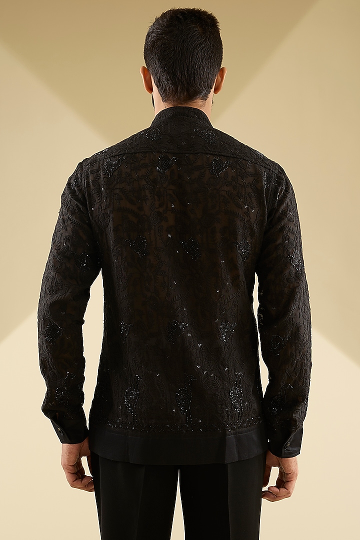 Black Organza Bomber Jacket by Sawan Gandhi Men at Pernia's Pop Up Shop