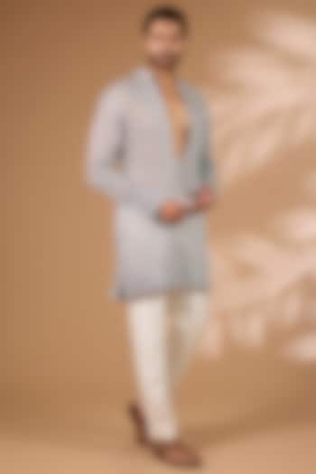 Grey Chanderi Cutdana Work Kurta Set by Sawan Gandhi Men