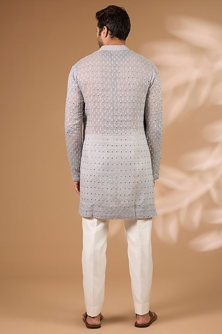 Grey Chanderi Cutdana Work Kurta Set by Sawan Gandhi Men at Pernia's Pop Up Shop