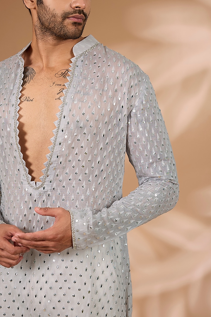 Grey Chanderi Cutdana Work Kurta Set by Sawan Gandhi Men at Pernia's Pop Up Shop