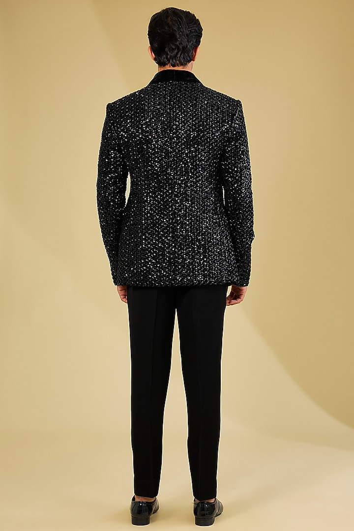 Black Velvet Tuxedo Set by Sawan Gandhi Men at Pernia's Pop Up Shop