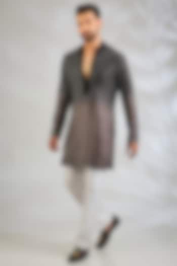 Black-Taupe Silk Kurta by Sawan Gandhi Men at Pernia's Pop Up Shop