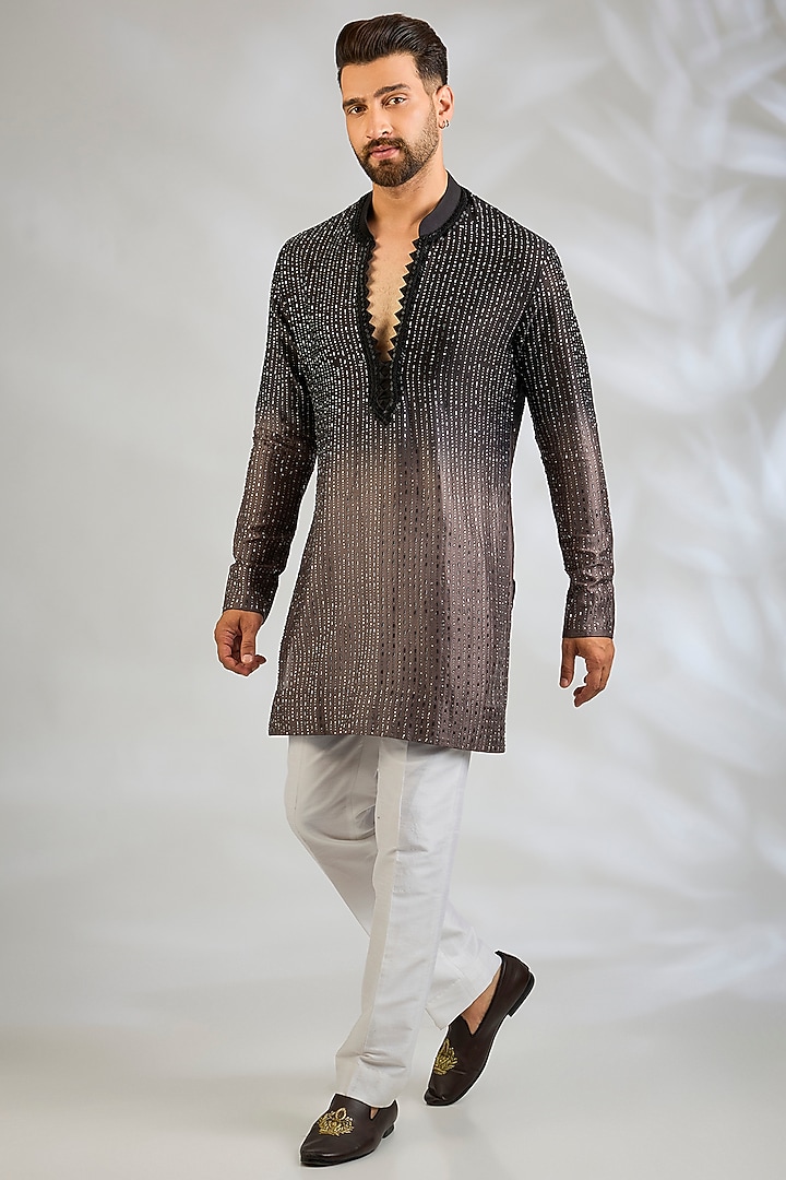 Black-Taupe Silk Kurta by Sawan Gandhi Men at Pernia's Pop Up Shop