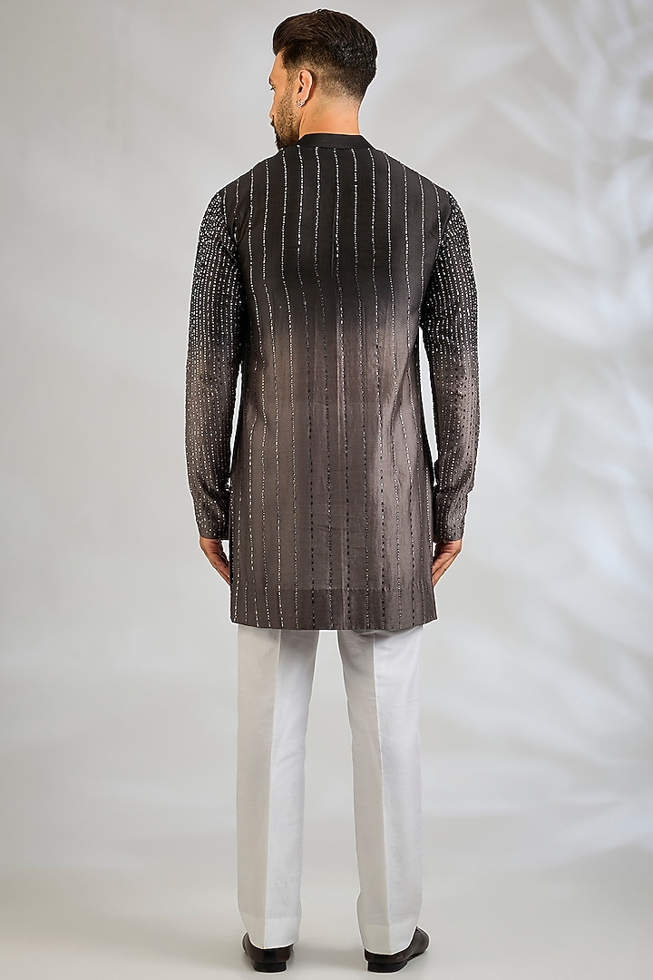 Black-Taupe Silk Kurta by Sawan Gandhi Men at Pernia's Pop Up Shop