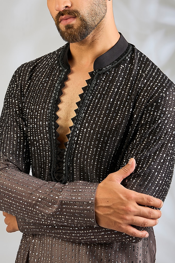 Black-Taupe Silk Kurta by Sawan Gandhi Men at Pernia's Pop Up Shop