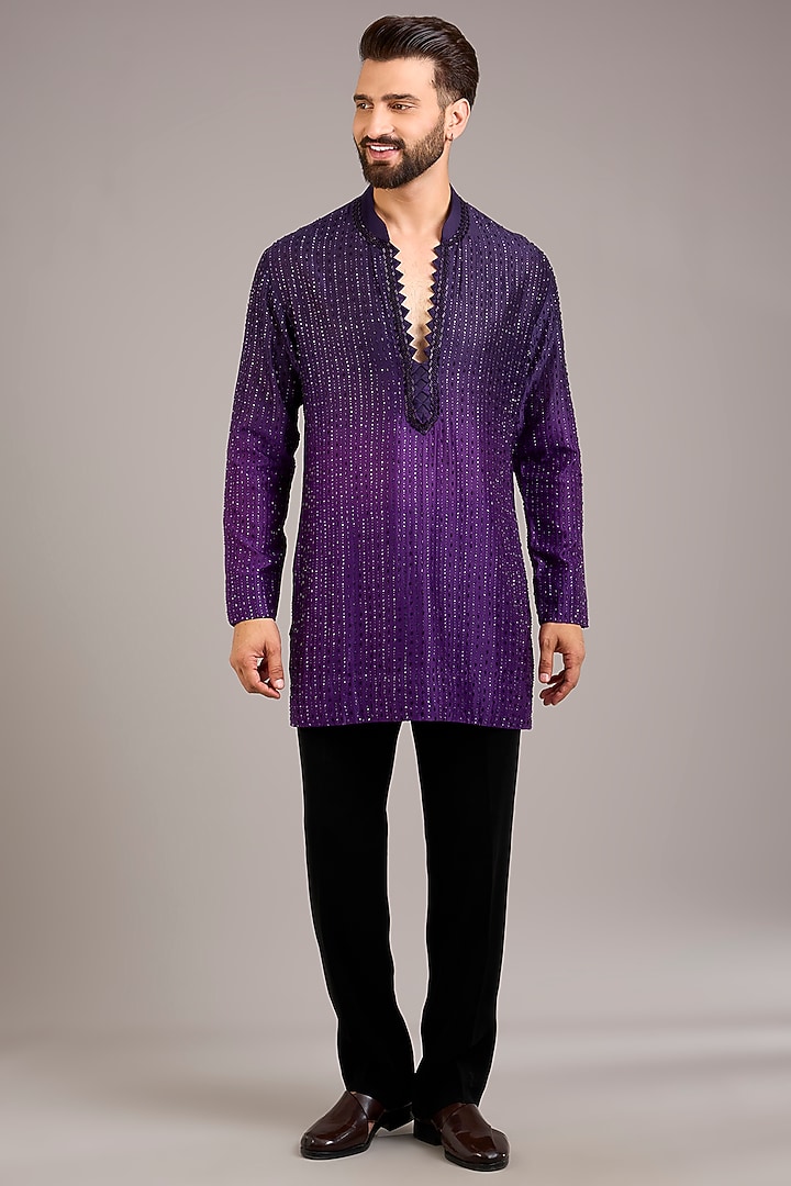 Purple & Wine Silk Embroidered Kurta by Sawan Gandhi Men at Pernia's Pop Up Shop