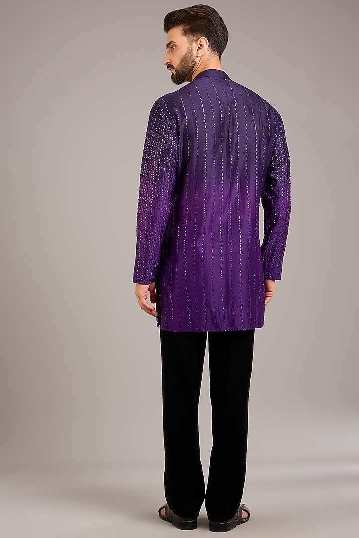 Purple & Wine Silk Embroidered Kurta by Sawan Gandhi Men at Pernia's Pop Up Shop