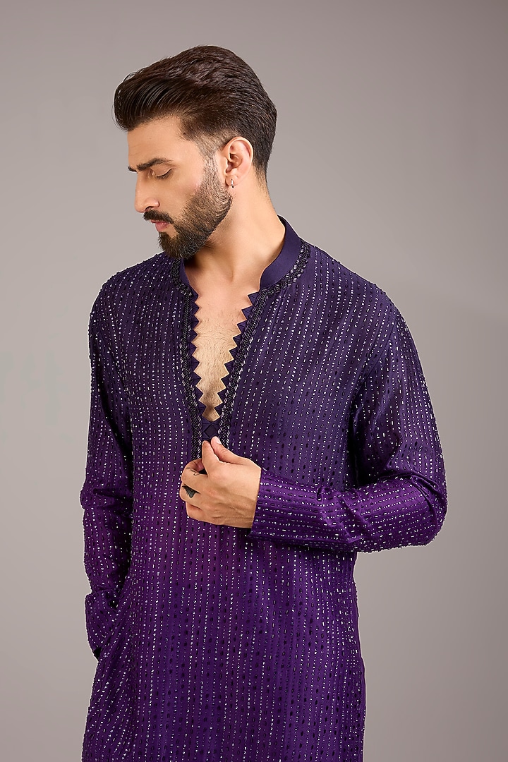Purple & Wine Silk Embroidered Kurta by Sawan Gandhi Men at Pernia's Pop Up Shop