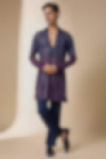 Blue-Wine Ombre Georgette Kurta Set by Sawan Gandhi Men at Pernia's Pop Up Shop