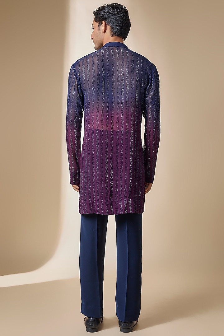 Blue-Wine Ombre Georgette Kurta Set by Sawan Gandhi Men at Pernia's Pop Up Shop