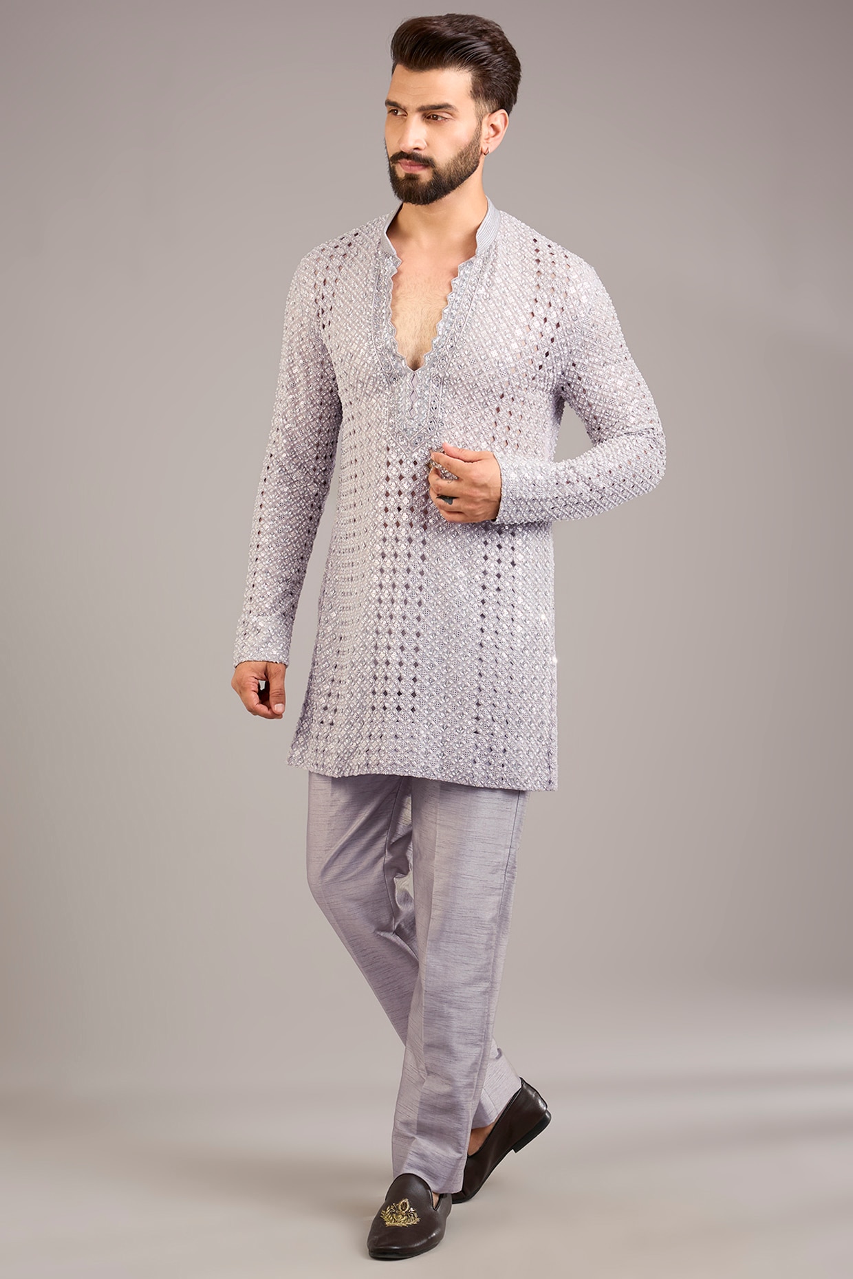 Sawan Gandhi Grey Georgette Embroidered Kurta Set