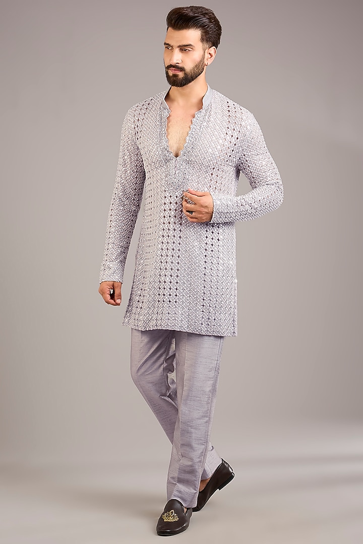 Grey Georgette Embroidered Kurta Set by Sawan Gandhi Men at Pernia's Pop Up Shop