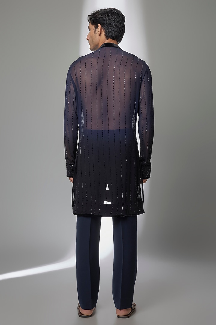 Navy Blue-Black Georgette Kurta Set by Sawan Gandhi Men at Pernia's Pop Up Shop