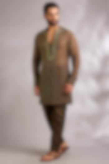 Chocolate Coffee Brown Georgette Kurta Set by Sawan Gandhi Men at Pernia's Pop Up Shop