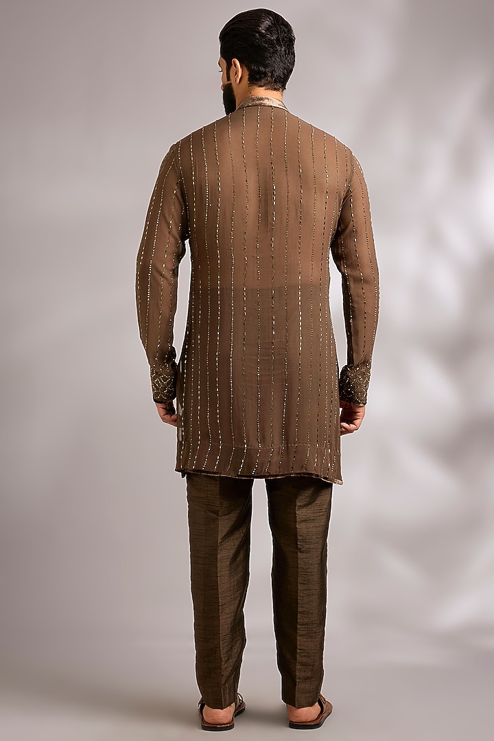 Chocolate Coffee Brown Georgette Kurta Set by Sawan Gandhi Men at Pernia's Pop Up Shop