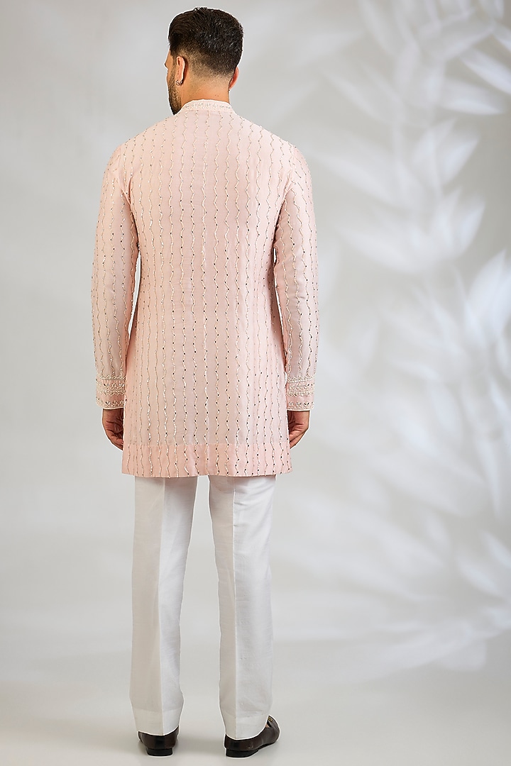 Peach Pink Silk Kurta by Sawan Gandhi Men at Pernia's Pop Up Shop