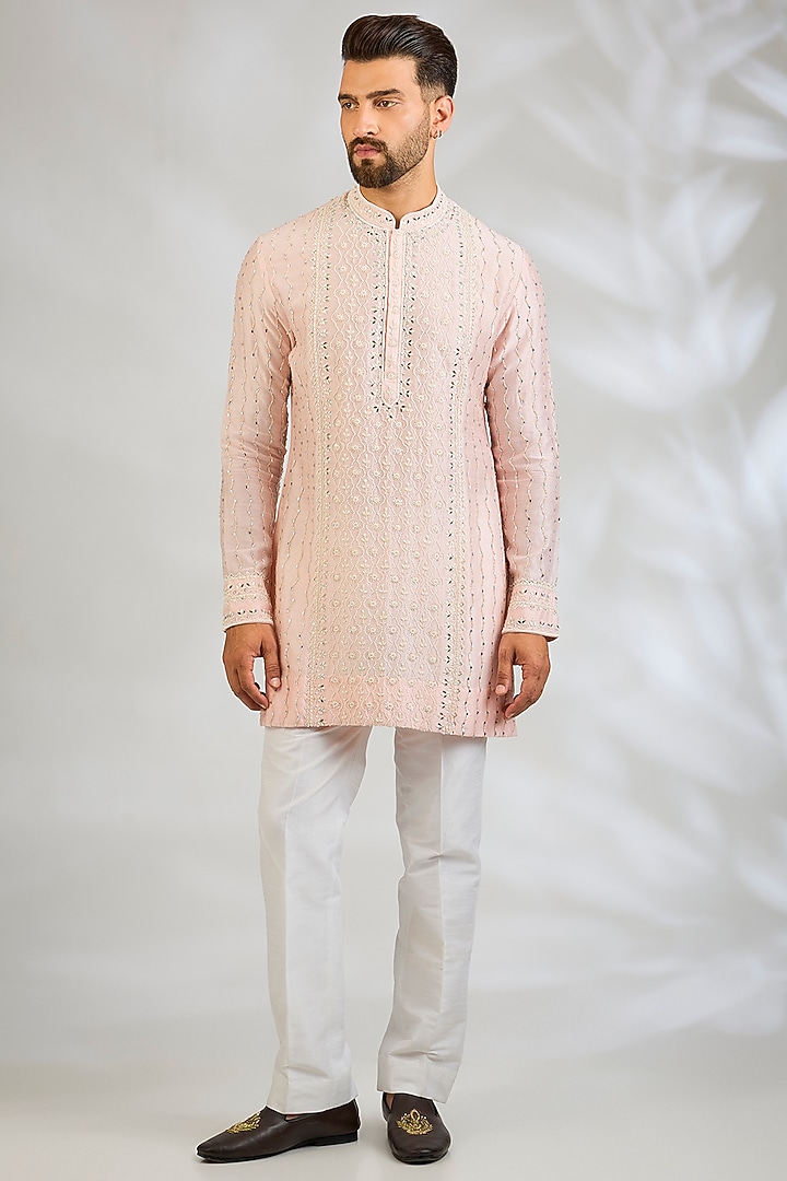Peach Pink Silk Kurta by Sawan Gandhi Men at Pernia's Pop Up Shop
