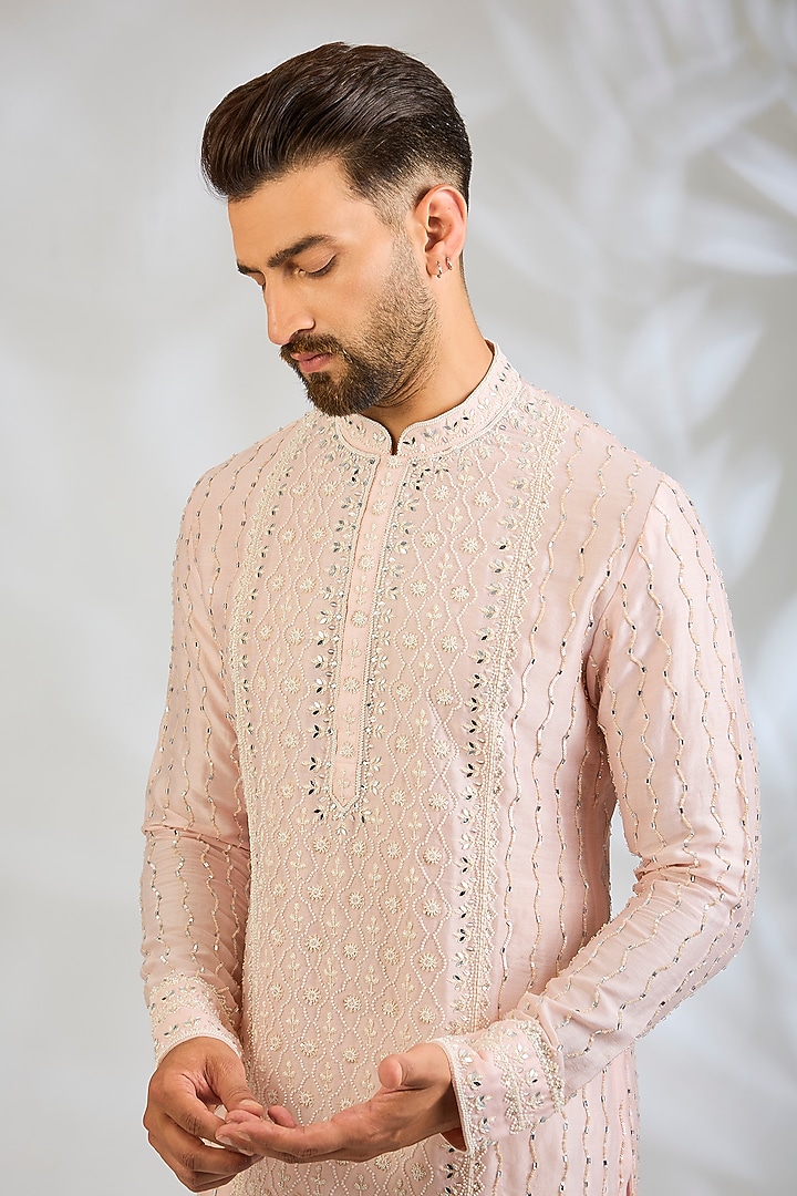Peach Pink Silk Kurta by Sawan Gandhi Men at Pernia's Pop Up Shop