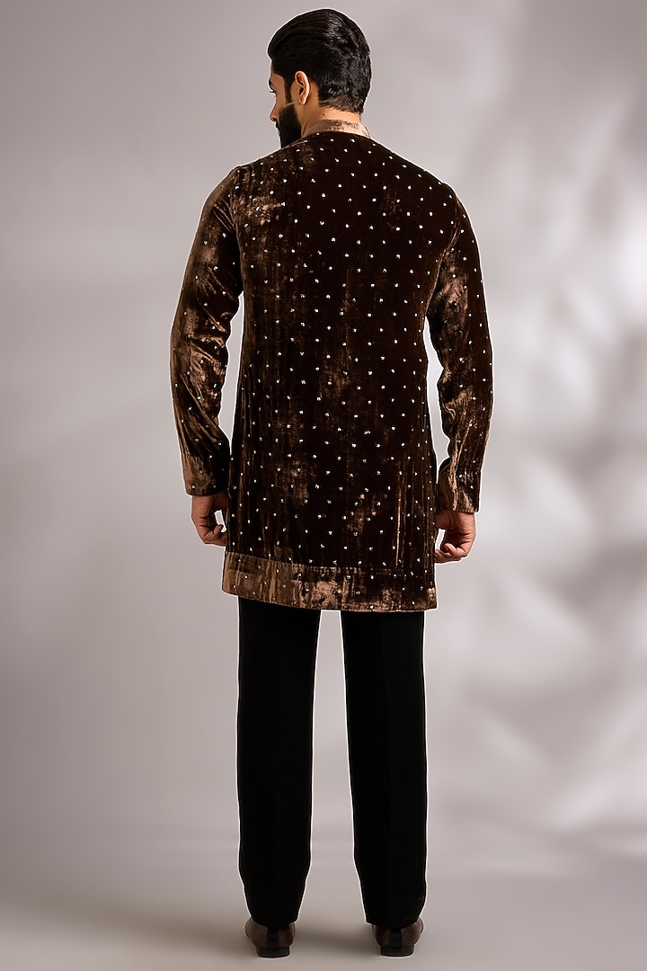 Coffee Brown Velvet Kurta Set by Sawan Gandhi Men at Pernia's Pop Up Shop