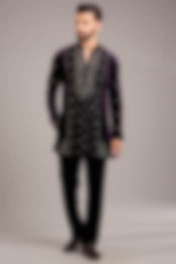 Purple Velvet Embroidered Kurta Set by Sawan Gandhi Men at Pernia's Pop Up Shop