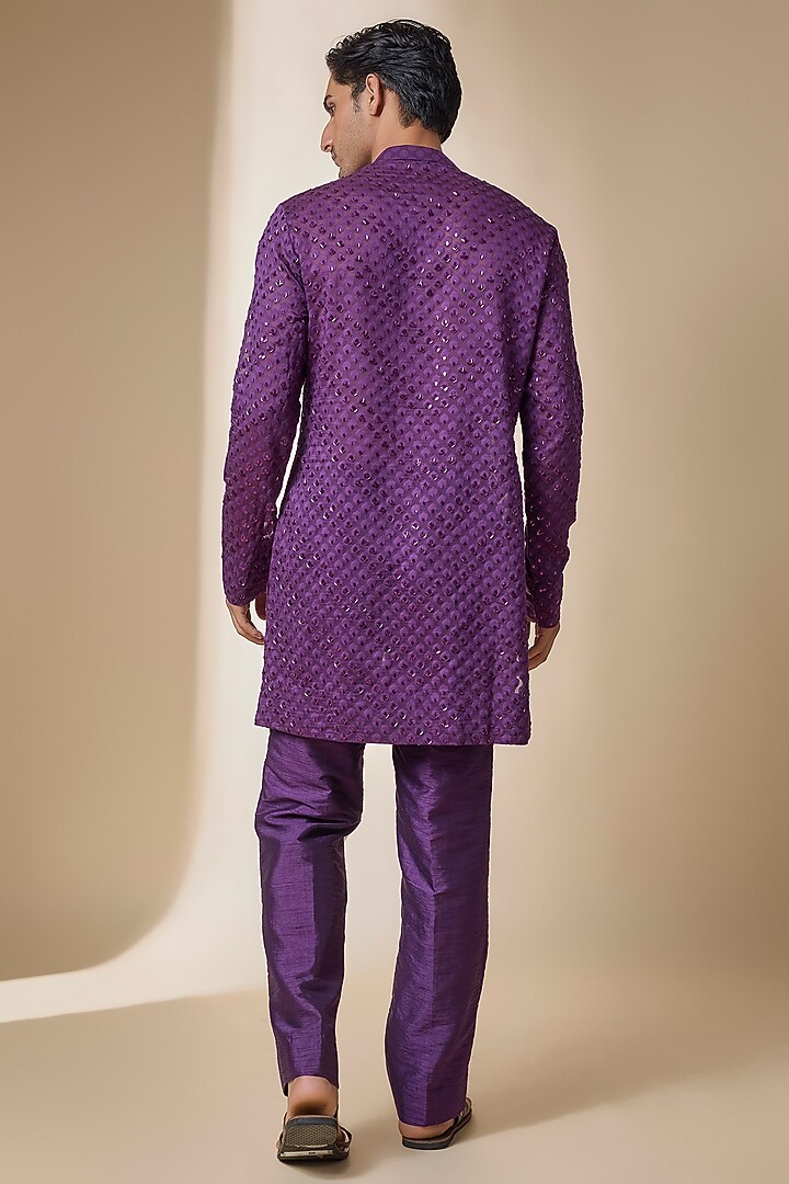 Wine Chanderi Kurta Set by Sawan Gandhi Men at Pernia's Pop Up Shop