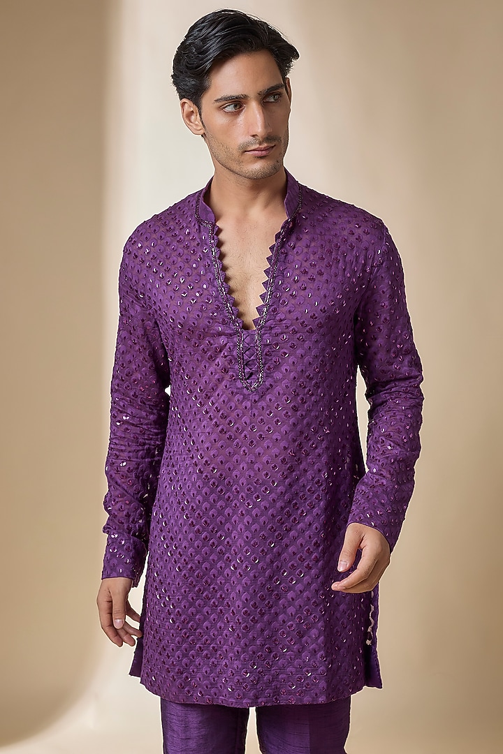 Wine Chanderi Kurta Set by Sawan Gandhi Men at Pernia's Pop Up Shop