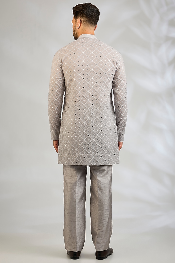 Grey Chanderi Silk Kurta Set by Sawan Gandhi Men at Pernia's Pop Up Shop