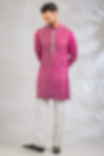 Hot Pink Chanderi Silk Kurta Set by Sawan Gandhi Men at Pernia's Pop Up Shop
