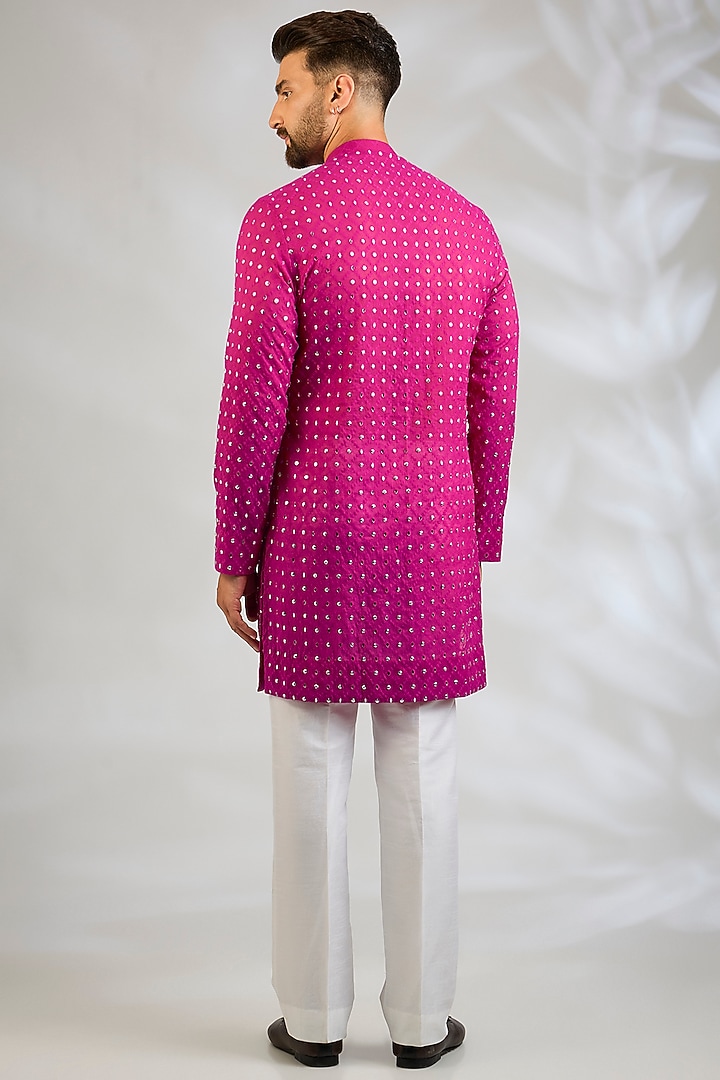Hot Pink Chanderi Silk Kurta Set by Sawan Gandhi Men at Pernia's Pop Up Shop