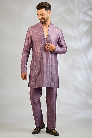 Dusky Mauve Silk Kurta Set by Sawan Gandhi Men